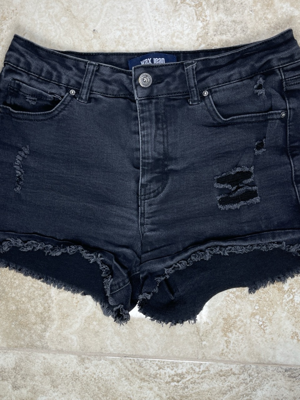 Wax Jean Women's Black Distressed Denim Shorts Medium
